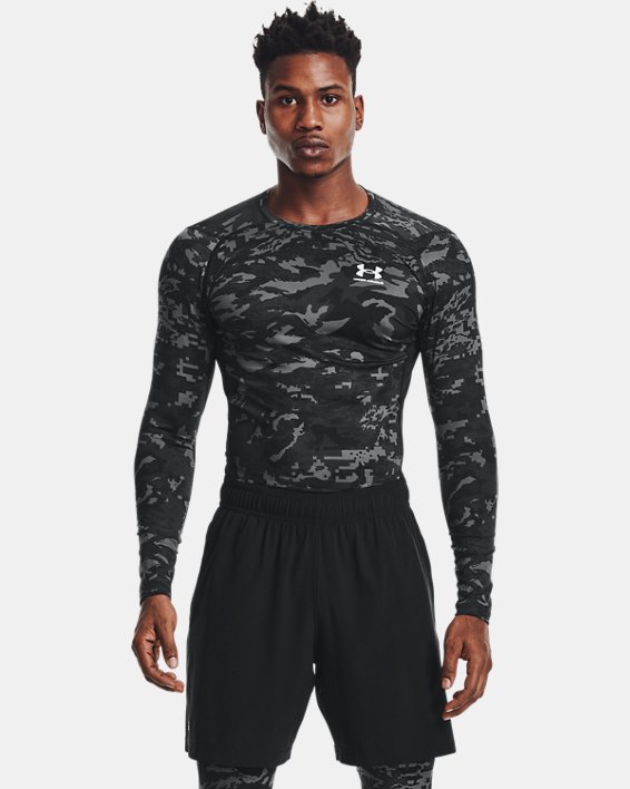 Men's HeatGear® Armour Camo Long Sleeve, Black, pdpMainDesktop image number 0